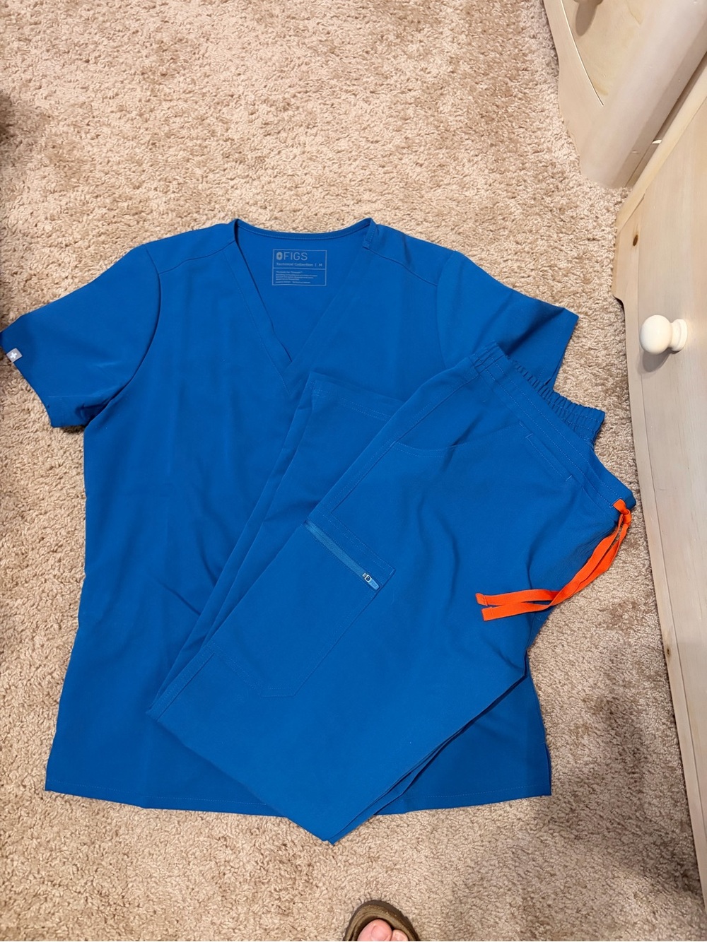 Figs Alps Blue Catarina Scrub Top & Yola Scrub Pants with Orange Drawstring